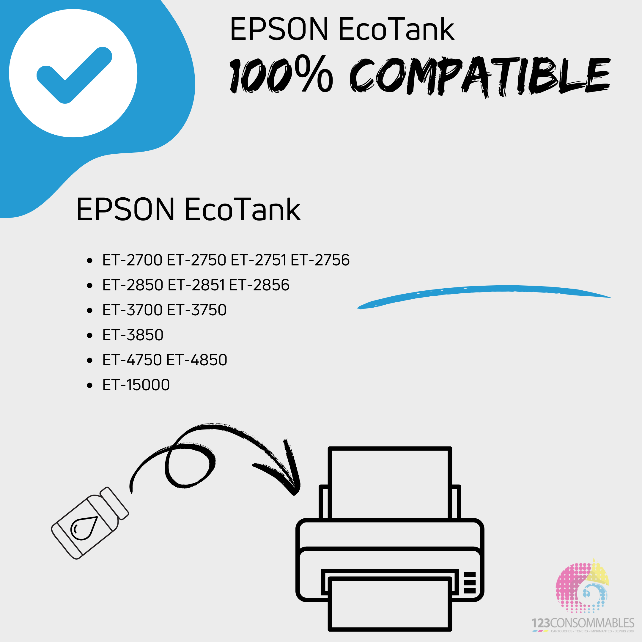 Pack compatible avec EPSON 102 ECOTANK, 4 bouteilles d'encre